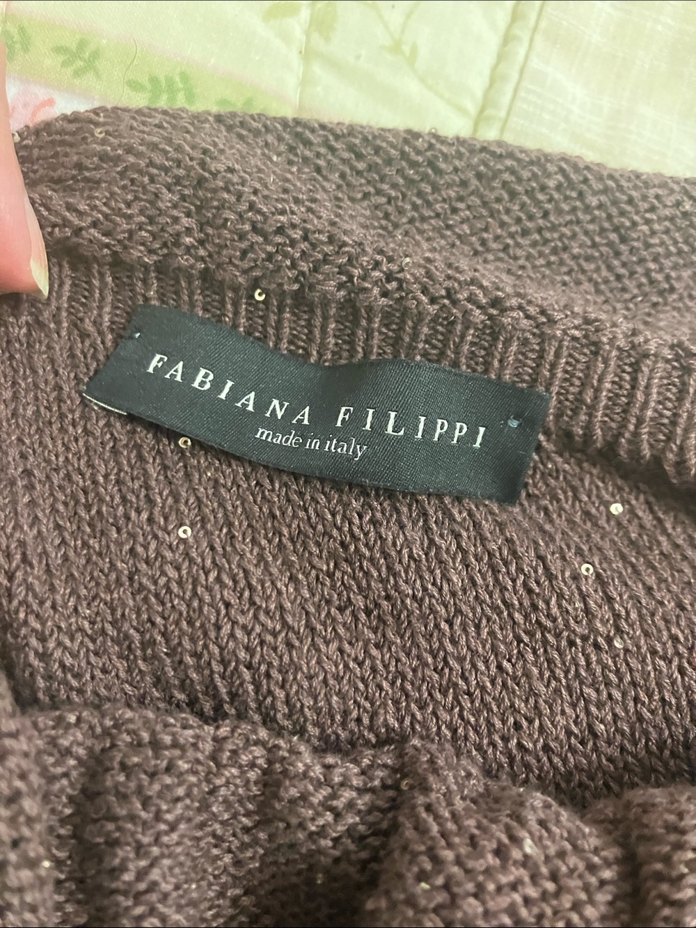 Fabiana Filippi Women's Brown Off-the-Shoulder Knit Sweater with Sequin Detail